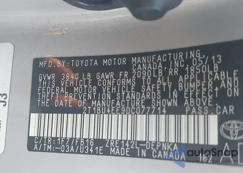 2013 Toyota Corolla Le z USA, uszkodzony, nr VIN 2T1BU4EE9DC077714